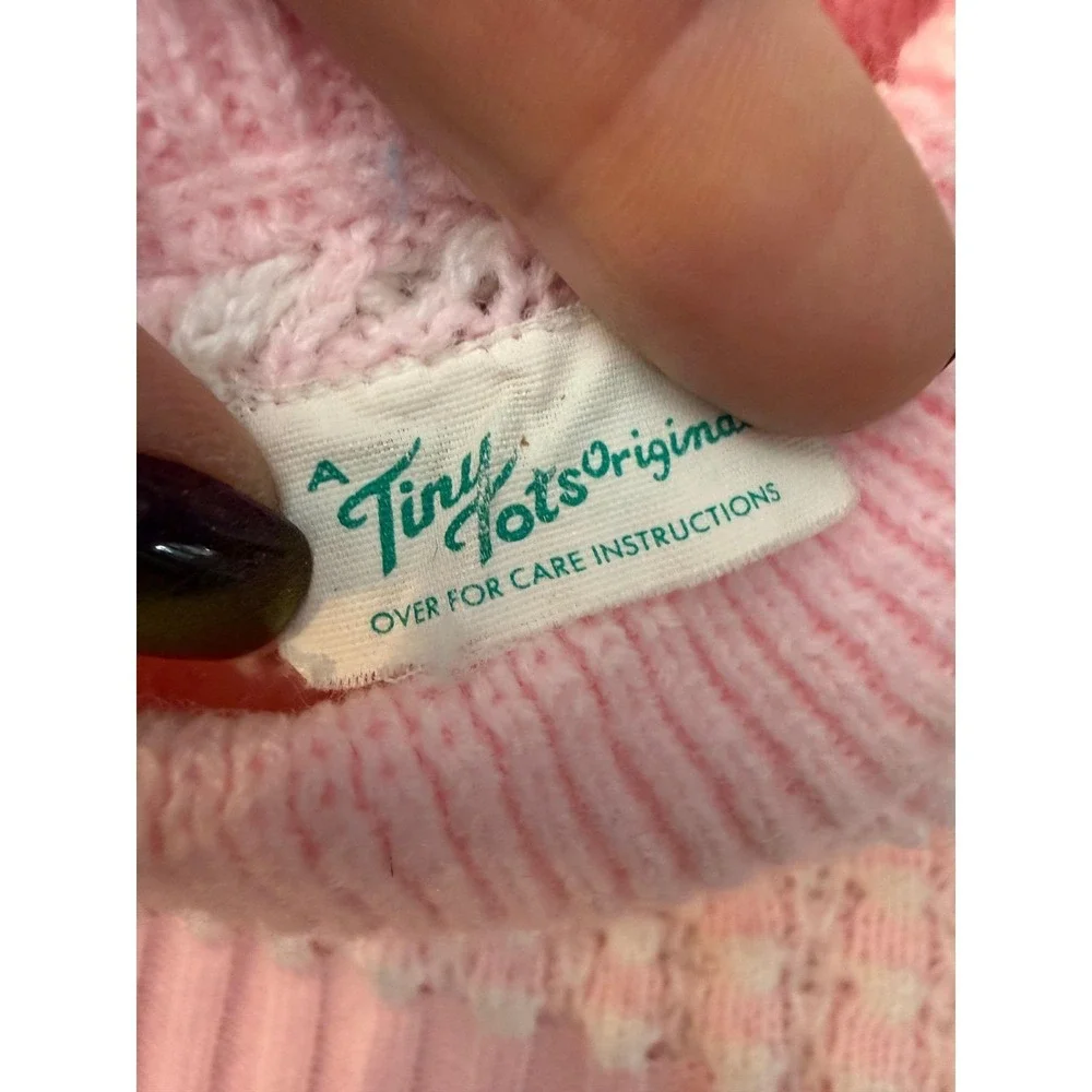 Vintage Tiny‎ Tots Original Pink White Bunny Popcorn Knit Sweater Pants Hat Set